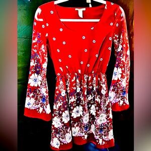 Red floral mini dress